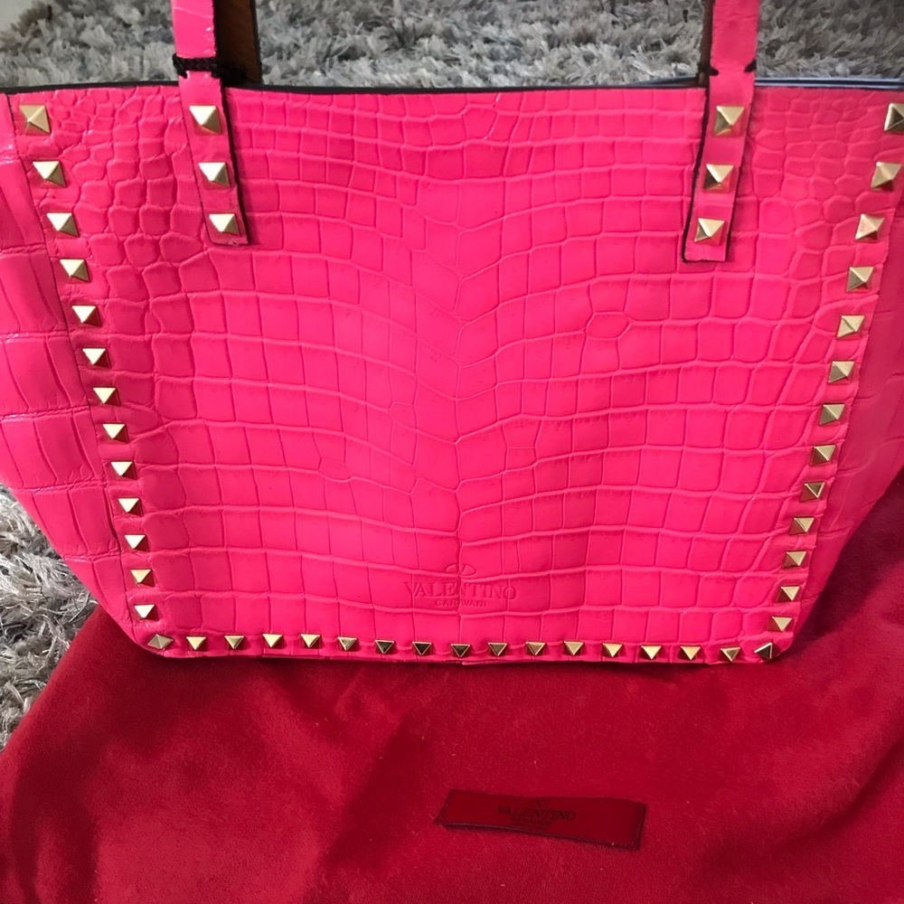 Valentino alligator skin pink/brown reversible bag Limited Collector Piece New - Picture 6 of 7